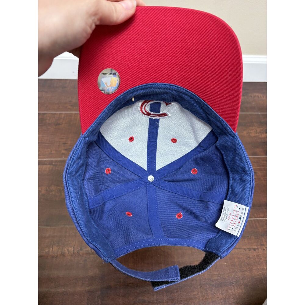 Vtg Chicago Cubs T.E.I. MLB Walking Bear Blue Red Strapback Hat Retro Sporty Cap - Picture 5 of 8